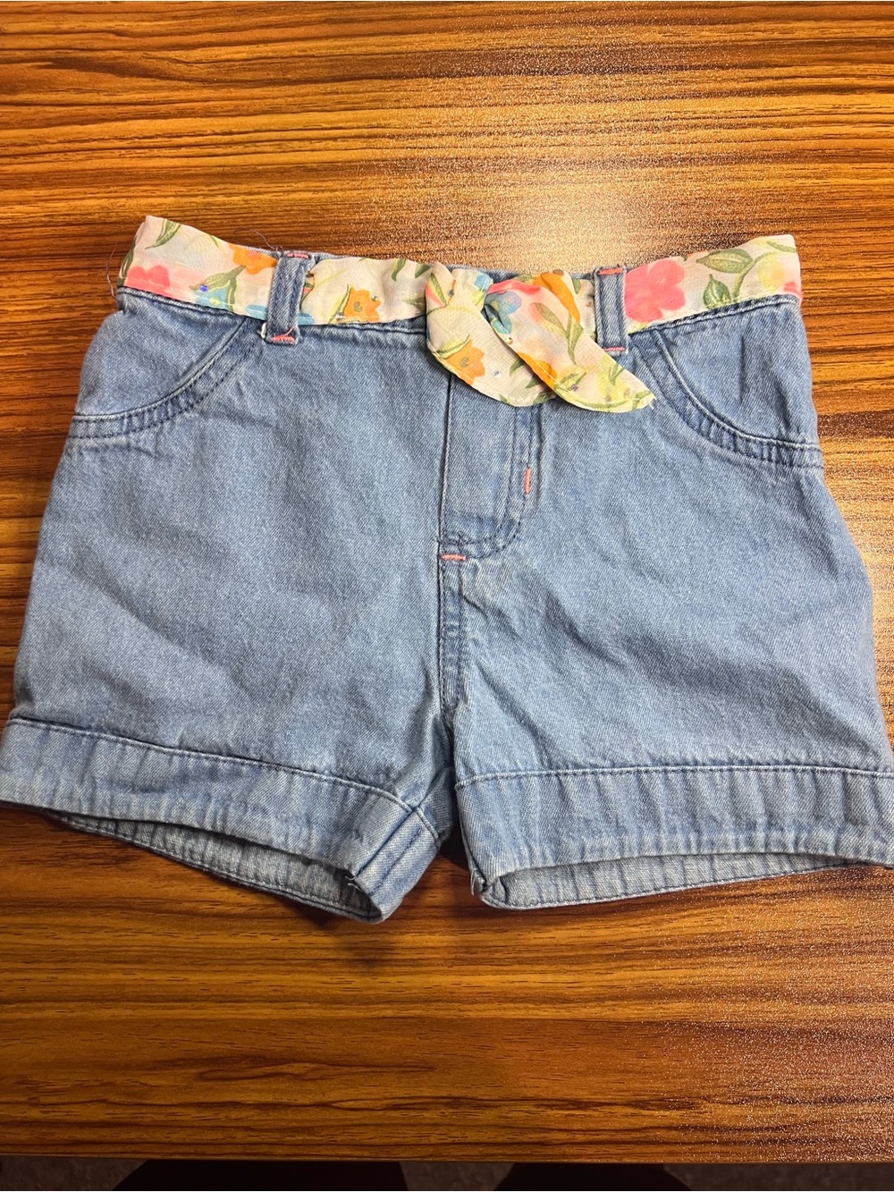 SODO Light Blue Denim Shorts with Floral Tie Waist